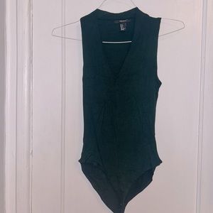 Green, v neck, ribbed body suit. Size small